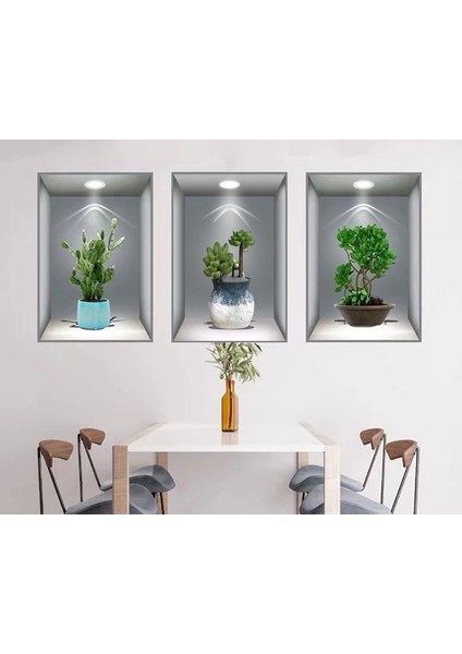 Bfs 3D Çiçek Vazo Duvar Sticker 3 Lü Set Gri Fon fırsatları