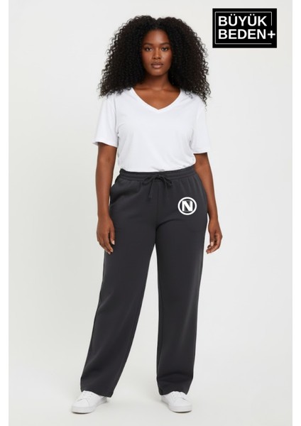 Kadın Büyük Beden N Logo Baskılı Rahat Kesim Lastikli Bel Paça Reçme Eşofman Altı SPR26EAK952-4