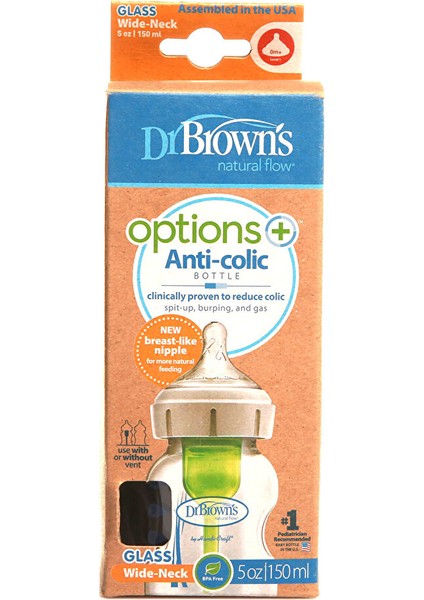 DB51730 Dr Browns Options+ Geniş Ağız Antikolik Cam Biberon 150 ml 0+ Ay (3 Adet)
