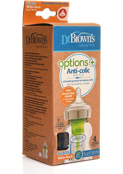 DB51730 Dr Browns Options+ Geniş Ağız Antikolik Cam Biberon 150 ml 0+ Ay (3 Adet) fiyatları