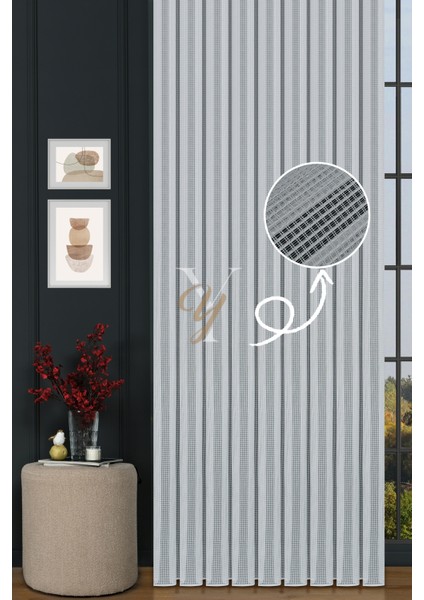 6401 Tül Perde V-Gümüş Simli