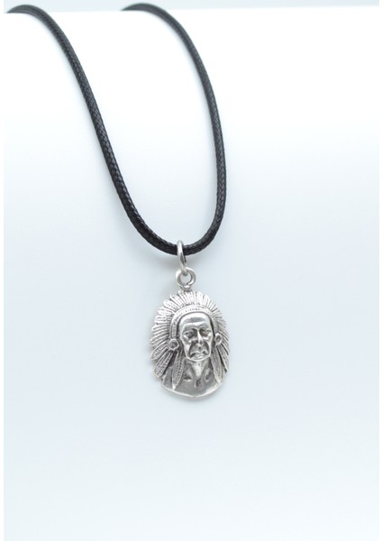 Kızılderili Gümüş Kaplama Deri İp Kolye