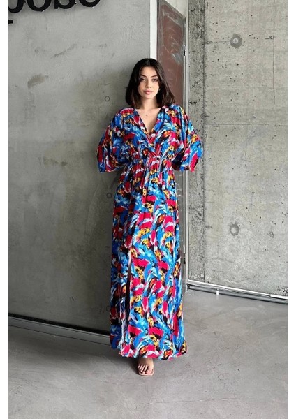 Dokuma Baskılı Yarasa Kol Elbise S8124