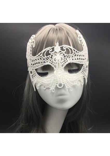 Beyaz Renk Dantel Kesim Balo Maskesi modelleri