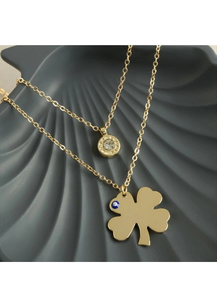 Yonca Isim Yazılabilir Boş Plaka Ikili Kolye