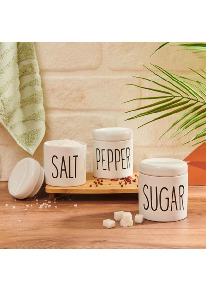 3 Lü Beyaz Porselen Baharatlık Baharat Takımı Seti