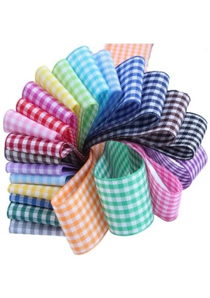 Tafta Ekoseli Kurdele 25 mm Pembe 5 Metre fırsatları