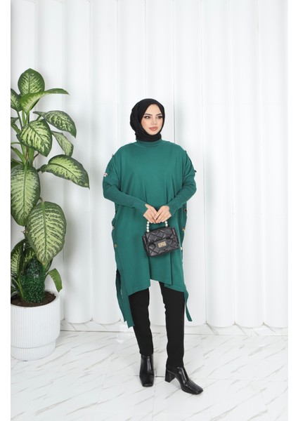 Düğme Detaylı Merserize Tunik