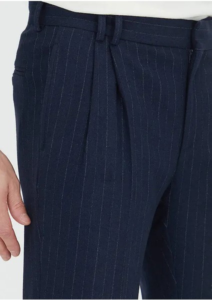 Lacivert Çizgili Dokuma Regular Fit Casual Yün Karışımlı Pantolon modelleri