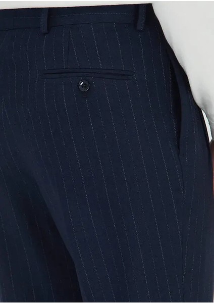 Lacivert Çizgili Dokuma Regular Fit Casual Yün Karışımlı Pantolon fırsatları