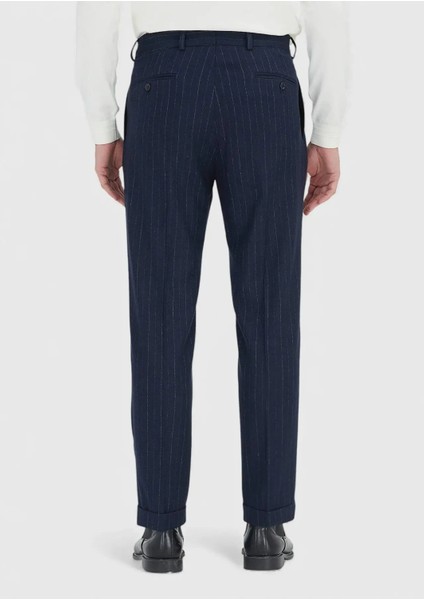 Lacivert Çizgili Dokuma Regular Fit Casual Yün Karışımlı Pantolon indirimleri