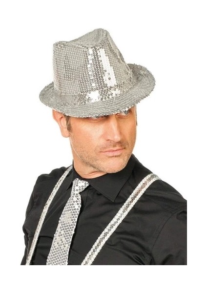 Gümüş Payetli Fötr Şapka Yetişkin Boy fiyatları