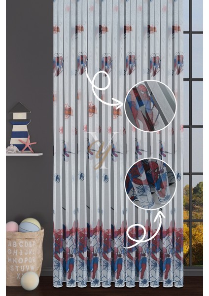 Baskılı Kurşunlu Grek Tül Perde Çocuk Örümcek