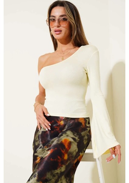 Tek Omuzlu Basic Bluz Sarı T4275