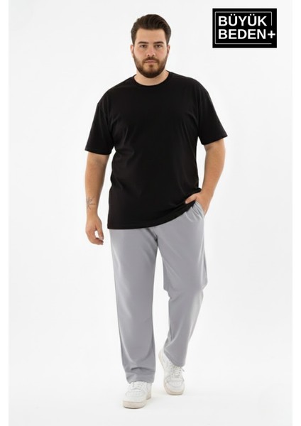 Erkek Büyük Beden Rahat Kalıp, Lastikli Bel, Paça Reçmeli Eşofman Altı SPR26BEA952