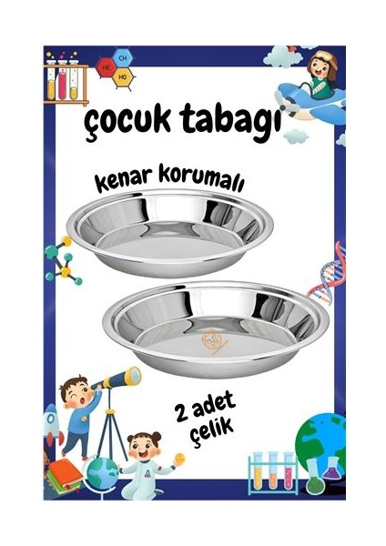 Hsnet Çocuk Tabağı Güvenli Kenarlı Çelik 2 Adet 21 cm - BI001V-4XQO31