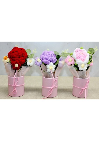 Buğz El Örgüsü Saksıda Gül Buketi