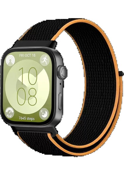 Huawei Fit 4 Hasırlı Cırtcırtlı Kordon - Siyah-Turuncu