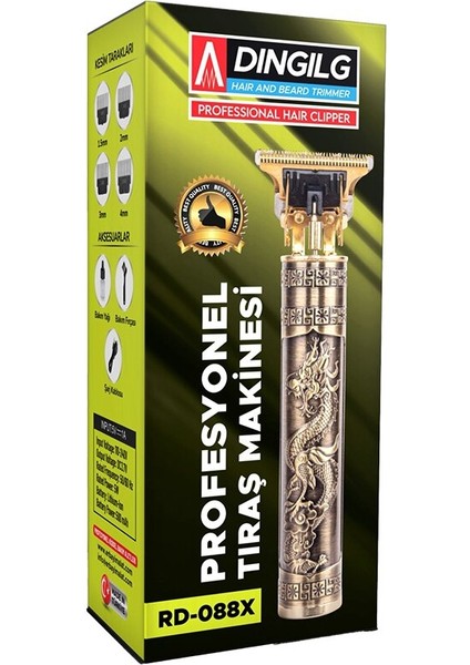 T Bıçak Baskılı Plastik Gövde Ense Çizim - Saç Sakal Kesme Traş Makinesi USB Şarjlı Rd