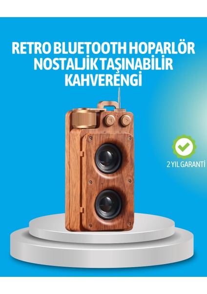 Retro Bluetooth Hoparlör Ahşap Görünümlü 5W Çift Stereo Ses