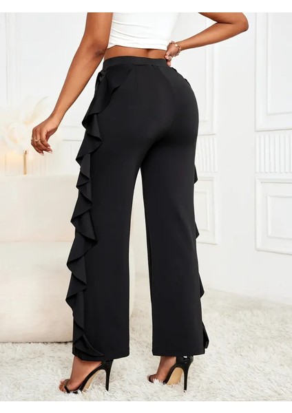 Kadın Yüksek Bel Yanları Volanlı Cepli Sandy Pantolon modelleri