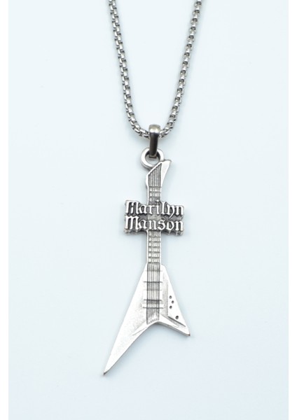 Marilyn Manson Elektro Gitar Gümüş Kaplama Örme Zincir Kolye