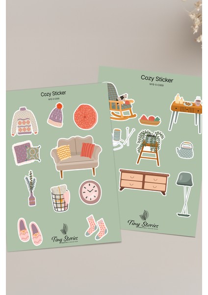 Cozy Temalı Sticker Seti - 6 Adet / Ajanda, Defter,bullet Journal,scrapbook modelleri