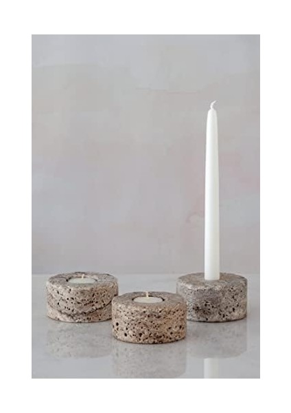 Doğal Trrten Mermer Şamdan Mumluk 3lü Set Silver Dark
