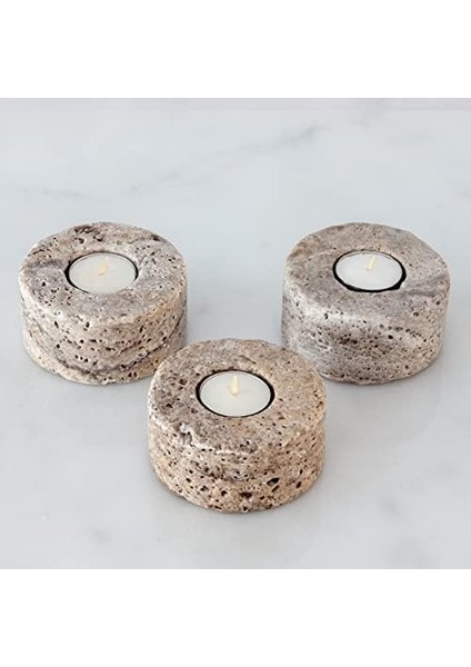 Doğal Trrten Mermer Şamdan Mumluk 3lü Set Silver Dark modelleri