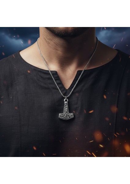 Thor Mjollnir Hammer Gümüş Kaplama Örme Zincir Kolye fiyatları