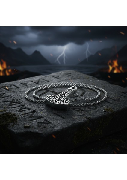 Thor Mjollnir Hammer Gümüş Kaplama Örme Zincir Kolye modelleri