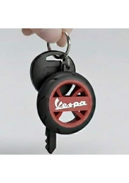Vespa Logolu Özel Tasarım Lastik Detaylı Motosiklet Anahtarlığı