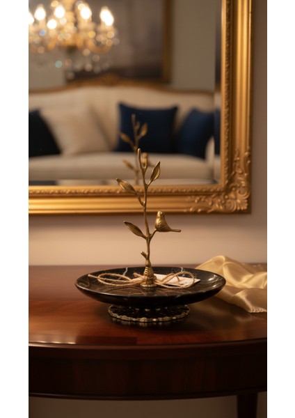 El Yapımı Mermer Taşlı Bronz Desenli Tabak