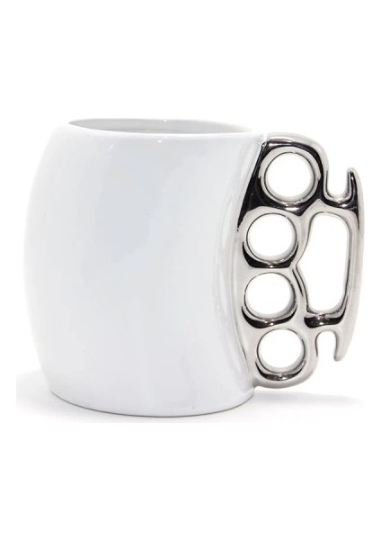 Porselen Muşta Tasarımlı Kupa Bardak Gümüş Renk