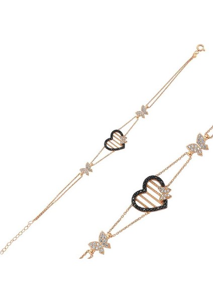 925 Ayar Gümüş Rose Kalpli Bileklik BR0460282 (972972)