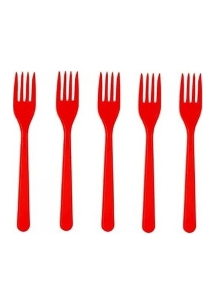 25 Adet Plastik Çatal Kırmızı