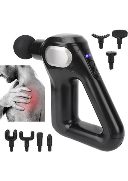 Fascial Gun KH-750 Gri LCD Sporcu Egzersiz Masaj Aleti 8 Başlıklı
