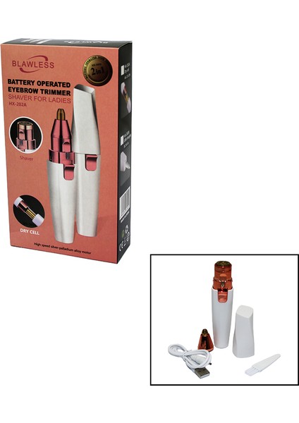 2in1 Başlı - USB Şarjlı Yanak - Burun Kıl Tüy Alma Makinesi (4940)