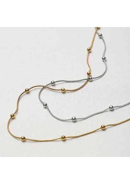 Çelik Takı Seti Kolye Büyük Toplu Zincir Dorika 1 mm Kalınlık 45 cm Uzunluk Gold Gümüş