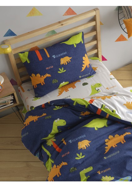 Kolay Ütülenir Nevresim Takımı Tek Kişilik Dinolar Lacivert fırsatları