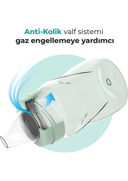 Kulplu Akıtmaz Alıştırma Bardaı 270ML Powder Green & Anti- Kolik Uç (4 Adet) modelleri