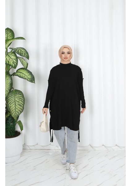 Düğme Detaylı Merserize Tunik
