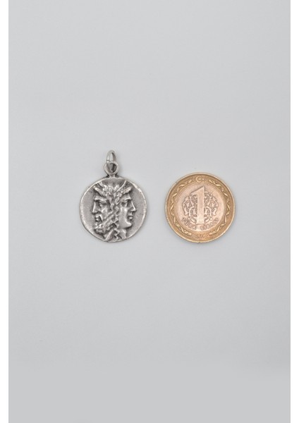 İki Yüzlü Janus Kolye Ucu - Antik Gümüş Kaplama - Kadın Erkek fırsatları