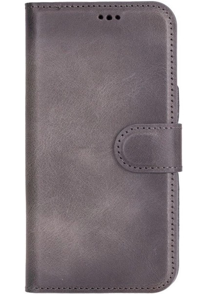 Apple iPhone 16 Plus Uyumlu, Hakiki Deri, El Yapımı, Cüzdanlı Kılıf, Gölgeli Gri fırsatları