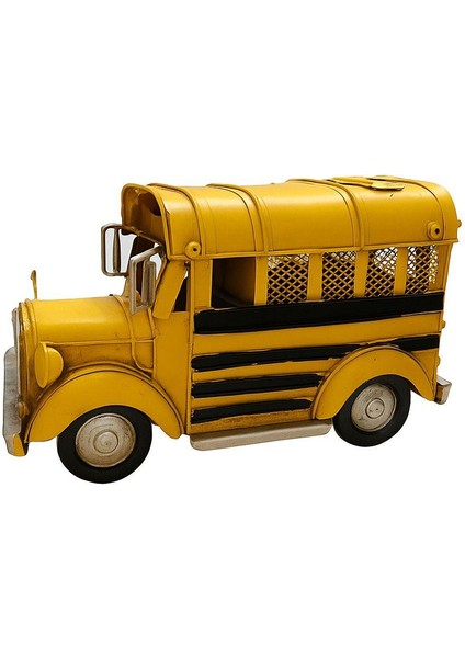 Dekoratif Metal Araba Sarı Otobüs