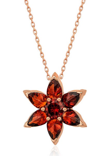 925 Ayar Gümüş Kırmızı Çiçek Kadın Gümüş Kolye T5158 (972972)