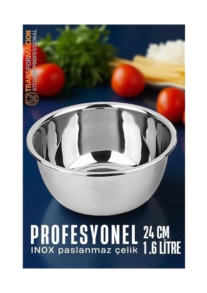 Bfs Inox Kase - 24 cm 1.6 Litre Karıştırma Kabı Profesyonel 304 Paslanmaz Çelik