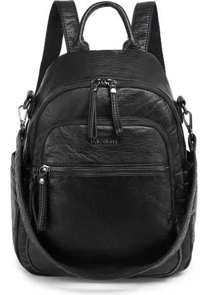 Barcelona Orta Boy Çok Cepli Omuz Askılı Spor ve Günlük Kadın Sırt Çantası Siyah fiyatları