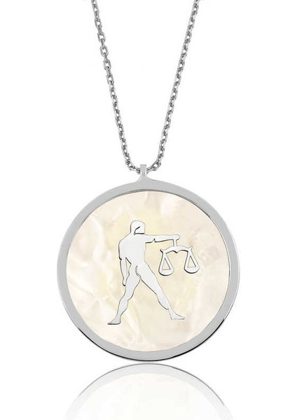 925 Ayar Gümüş Sedef Taşlı Terazi Burcu Kadın Gümüş Kolye PT2610579 (972972)