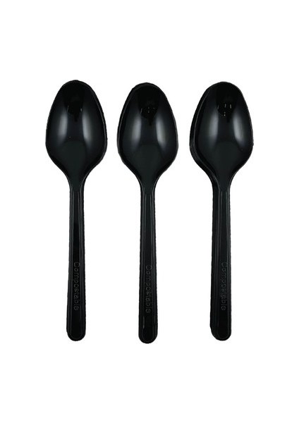 25 Adet Plastik Kaşık Siyah